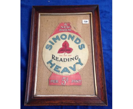 Beer label, Simonds of Reading, a large cardboard cask label for Simonds Heavy, 5d per pint, framed and glazed, 50cm x 35cm (