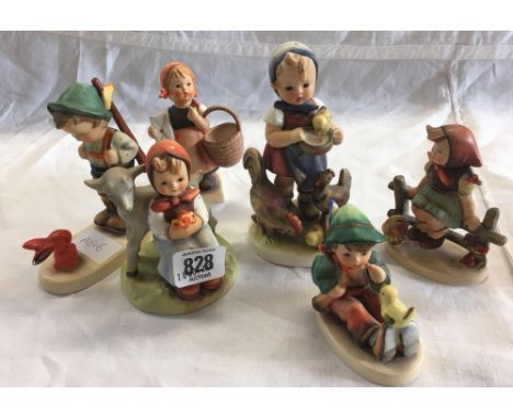 SHELF WITH 6 HUMMEL FIGURES
