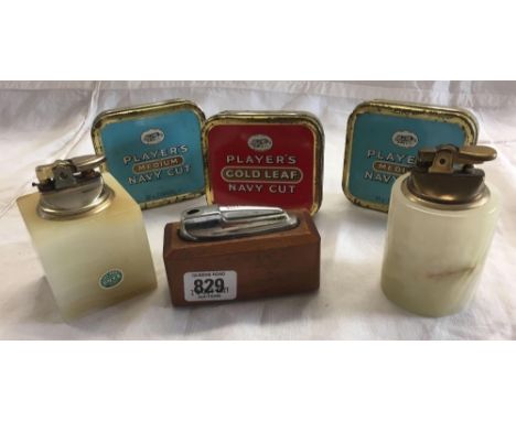3 VINTAGE GAS LIGHTERS &amp; 3 VINTAGE SHARES NAVY CUT TOBACCO TINS