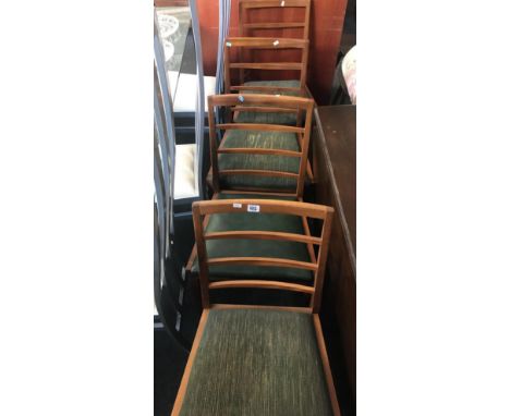 SET OF 4 1980'S LADDER BACK GREEN UPHOLSTERED DINING CHAIRS