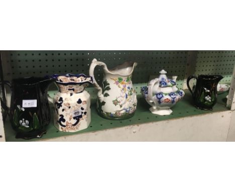 4 VARIOUS VINTAGE JUGS INCL; MASONS &amp; A MASONS STYLE TEA POT