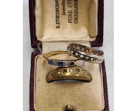 2 9ct GOLD RINGS SET WITH STONES, SOME MISSING, w. 3.7g PLUS 1 OTHER RING