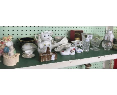SHELF OF VINTAGE CHINA, PORCELAIN GLASSWARE ETC