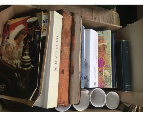 CRATE OF ROYAL MEMORABILIA, BOOKS, MUGS, VINTAGE EPHEMERA