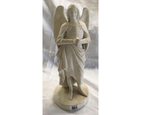 STONE CERAMIC FIGURE JOAN OF ARC WITH ANGEL WINGS