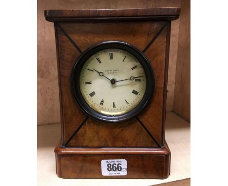 MAHOGANY MANTLE CLOCK WITH EBONY INLAY BY HENRY MARC OF PARIS