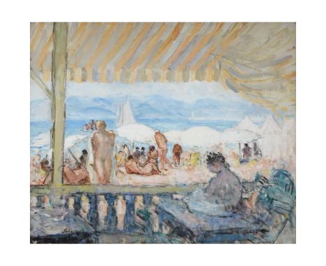Henri Lebasque (French, 1865–1937)Véranda sur la Plage de CannesSigned 'Lebasque' bottom left; also inscribed with title 'Le 