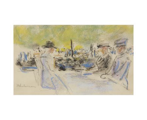 Max Liebermann (German, 1847–1935)Café SceneSigned 'M. Liebermann' bottom left, pastel with pencil on paperSheet size: 5 1/2 