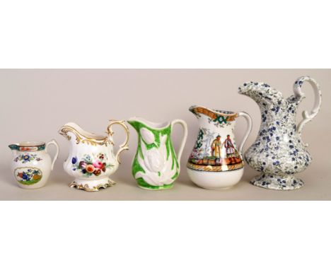 A Spode-Copeland cream jug with chinoiserie flower and urn tableaus on each side, pattern no. 658632, 9.5cmH, a Victorian mil