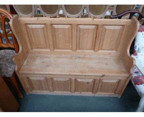 A pine bench/banquette with lifting seat for storage 118 x 35 x 90cmH