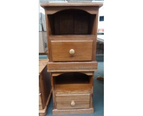 A pair of pine bedside tables one drawer under one shelf 38 x 45 x 54cmH