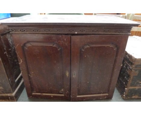 A kitchen side board with geometric  carving around the top, a pull out cutlery drawer and a shelf inside 53 x 103 x 82cmH