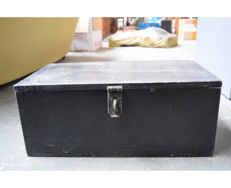 A black painted wooden trunk, 66 x 36 x 27cm