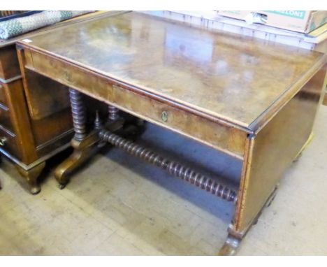 An Antique Walnut Drop Leaf Sofa Table, with two short drawers to front, barley twist supports and stretchers, approx 172 x 6