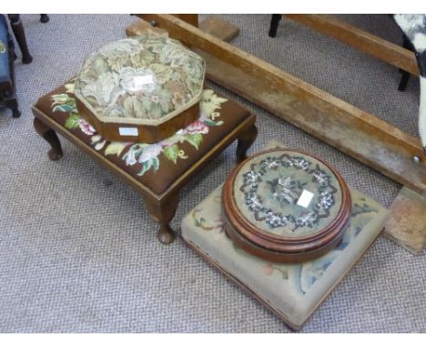Four Vintage Foot Stools, with Petit Pointe covering. (4)