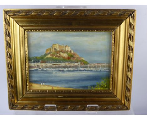 E.K Tucker Oil of Board, depicting Mont Orgueil Castle, Jersey, approx 19 x 14 cms, gilt wood frame together with one other d