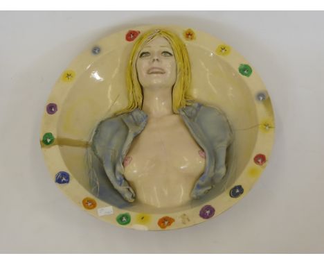 A Large Ceramic Wall Plate, depicting a young woman, signature and date 1976 to verso.