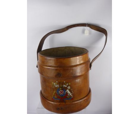 A Vintage Leather Fire Bucket, based on the English 18th Century design, with Coat of Arms.