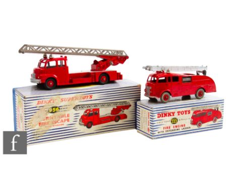 Two Dinky Toys diecast model fire engines, 956 Turntable Fire Escape and 555 Fire Engine with Extending Ladder, both boxed. (