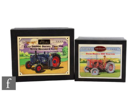 Two Britains Vintage Farm models, 00315 Lanz D6006 Diesel Tractor with Heinrich Lanz, and 08716 David Brown 900 Tractor, both