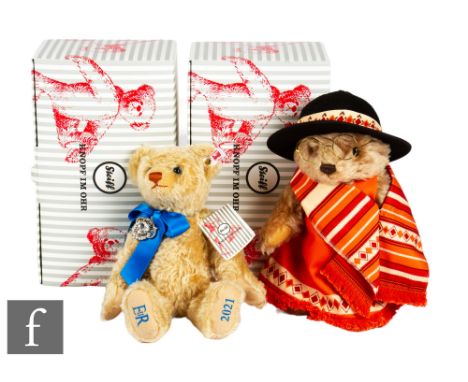 Two Steiff teddy bears, 691010 Paddington Bear's Aunt Lucy, dark beige mohair, wearing hat, glasses and shawl, limited editio