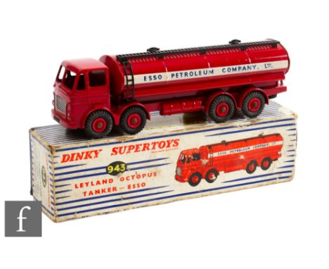 A Dinky 943 Leyland Octopus Tanker 'Esso Petroleum Company Ltd' Tanker, in red including Supertoy hubs, in blue and white str