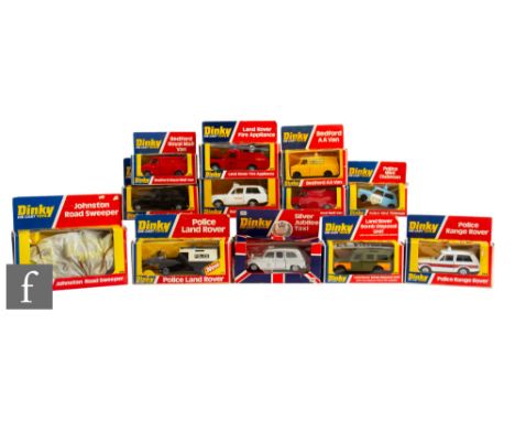 A collection of Dinky commercial vehicles, to include No. 604 Land Rover Bomb Disposal Unit, No. 277 Police Land Rover, two N