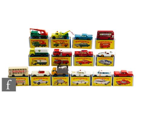 A collection of Matchbox 1-75 Series Regular Wheels diecast models, to include 55c Ford Galaxie Police Car, 22c Pontiac GP Sp