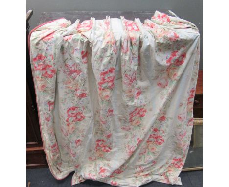 Collection of various curtains and one bed spread (Each width measurement given from the top)White with pink flowers pair, ea