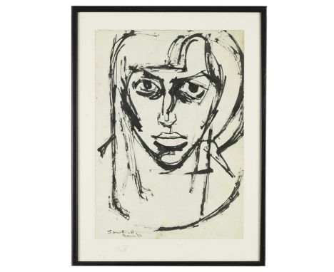 Portrait of Zelda signed and dated 'Southall / Berlin'54' (lower left) ink 43 x 30cm