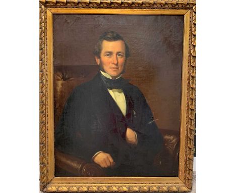 English School, late 19th Century, Portrait of a gentleman, in black, seated in an armchair oil on canvas 90 x 70cm