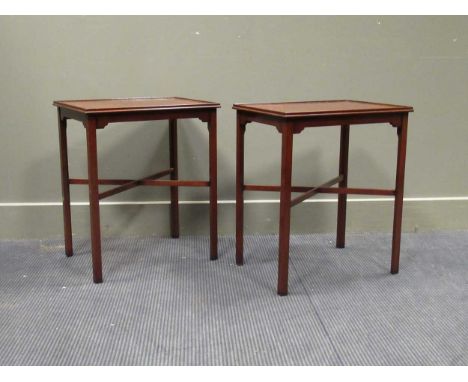 A pair of Georgian style mahogany lamp tables with "X" frame stretchers to square legs 57 x 48 x 36cm