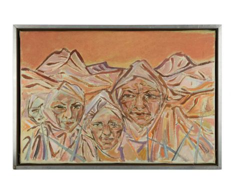 North African Women, the reverse painted with a female nude, signed 'Meares' (lower right), oil on canvas, 48 x 72cm; togethe