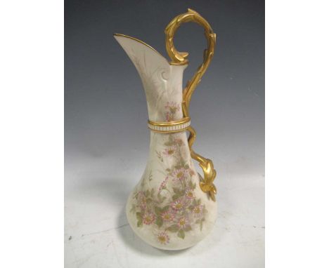 A Royal Worcester ewer, printed and painted with flowers