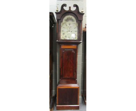 A 19th Century Scottish mahogany and inlaid eight day longcase clock, with arched painted dial, signed Alex Miller, Perth. 21