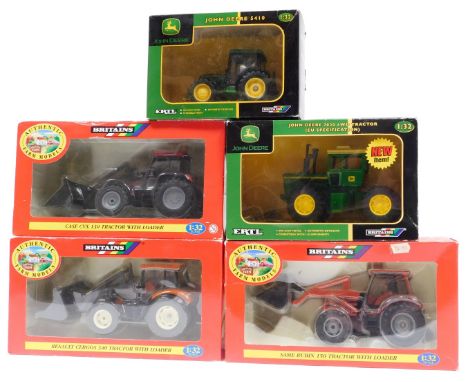 Britains and Britains Ertl 1:32 scale diecast farm equipment, including 42103 John Deere 7020 four wheel drive tractor (EU Sp
