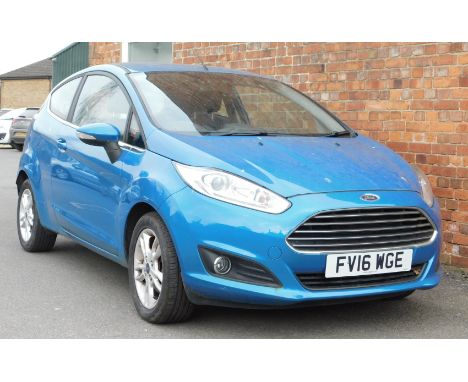 A Ford Fiesta Zetec, Registration FV16 WGE, 2016, manual, petrol, 1.2 litre, blue, 27673 recorded miles, V5 present, MOT to 2