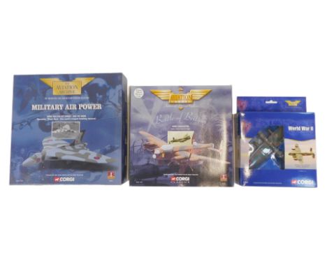 Corgi The Aviation Archive 1:144 scale diecast planes, including AA30201 Avro Lancaster NX611B mark VII Just Jane, 47301 Batt