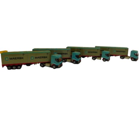 Majorette boxed diecast tractors and trailers, including Super Transport tractor and Maersk container load. (4)
