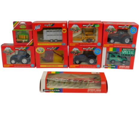 Britains boxed diecast farm machinery and implements, including a 40710 Ifor Williams dual purpose livestock trailer, 9554 Kv