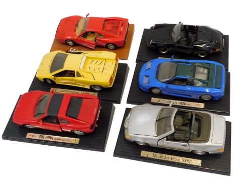 Unboxed Burago and Maisto 1:18 scale diecast cars, including a 3514 Burago Alfa Romeo 8C2300 Monsa 1931, a Maisto Ferrari 348