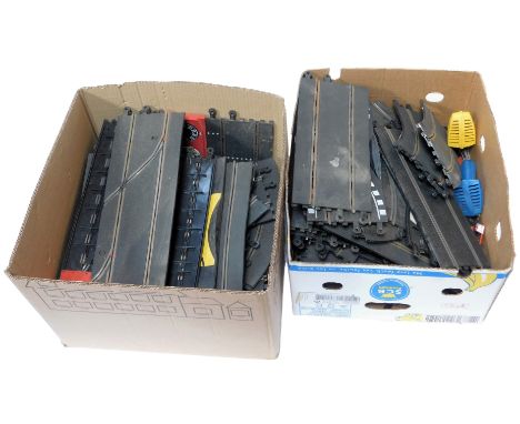 Scalextric track and controllers, including straights, curves, crossovers, etc. (2 boxes) 