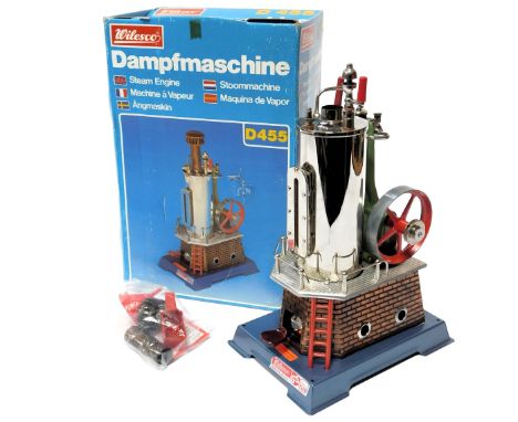 A Wilesco D455 vertical boiler steam engine, boxed. 