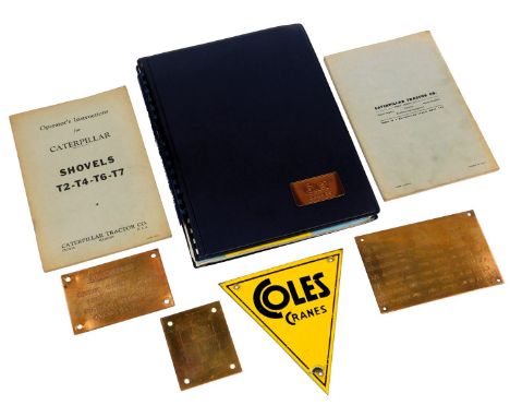 Various operating instructions, including Caterpillar Shovels T2 T4 T6 and T7, Caterpillar DW10 tractor, Cole's Cranes sign, 