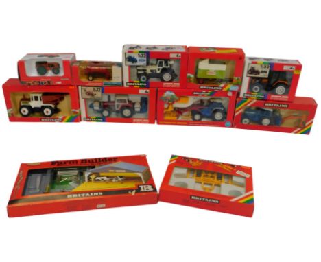 Britains boxed diecast farm machinery and implements, including 9598 Ford tractor and rear digger, 9508 Ford TW25 tractor, 95