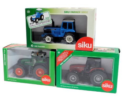 Siku Farmer 1:32 scale boxed diecast, including 2855 Ford 8830 tractor, 3251 Massey Ferguson MF8280 Extra tractor, and 3254 F
