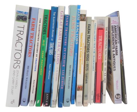 Tractor related books, including Wealth Harvesters by Bill Huxley, Tractors John Carol and Gary Stewart, Farm Tractors by Mic