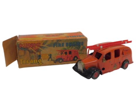 A Tri-ang Minic clockwork tinplate fire engine, boxed. 