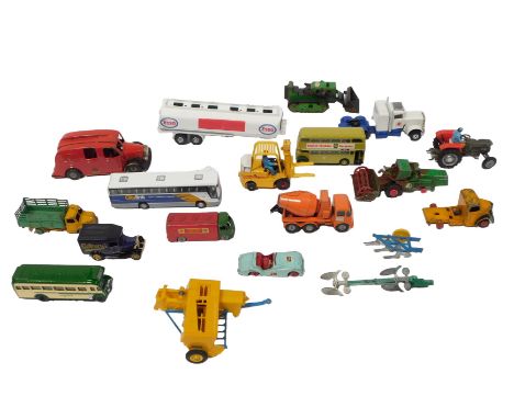 Tri-ang Minic Corgi and other playworn tinplate and diecast, including a Minic Toys fire engine, Corgi Plaxton City Link coac