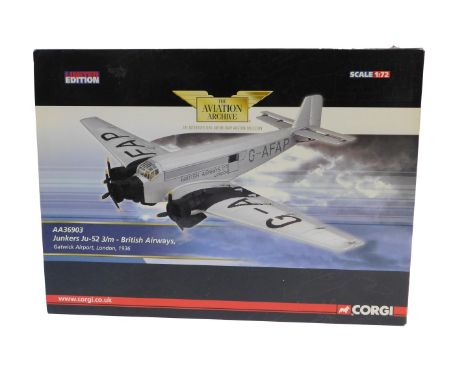 Corgi The Aviation Archive AA36903 1:72 scale Junkers JU-523/M- British Airways, Gatwick Airport, London, 1936, boxed. 
